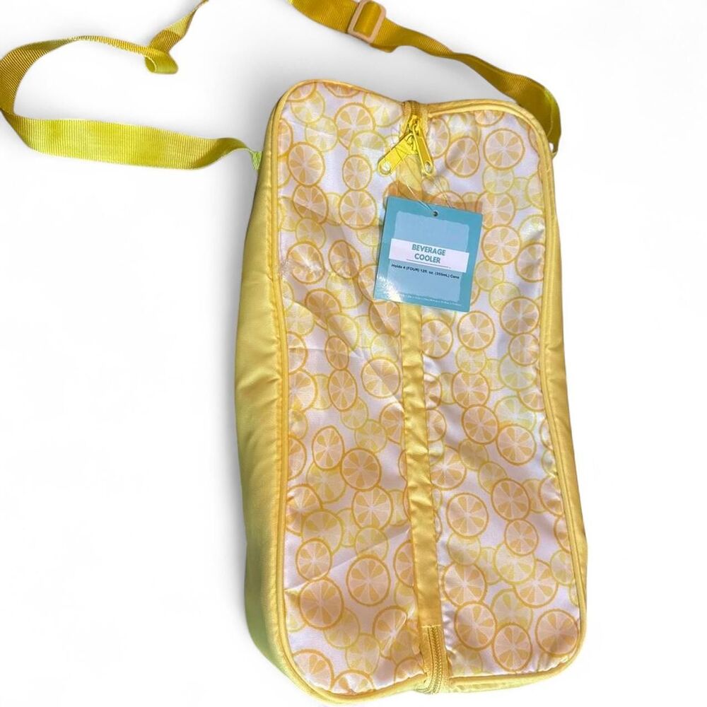 Insulated Lemon Print Wine Bottle Tote Cooler Bag Picnic Beach Travel